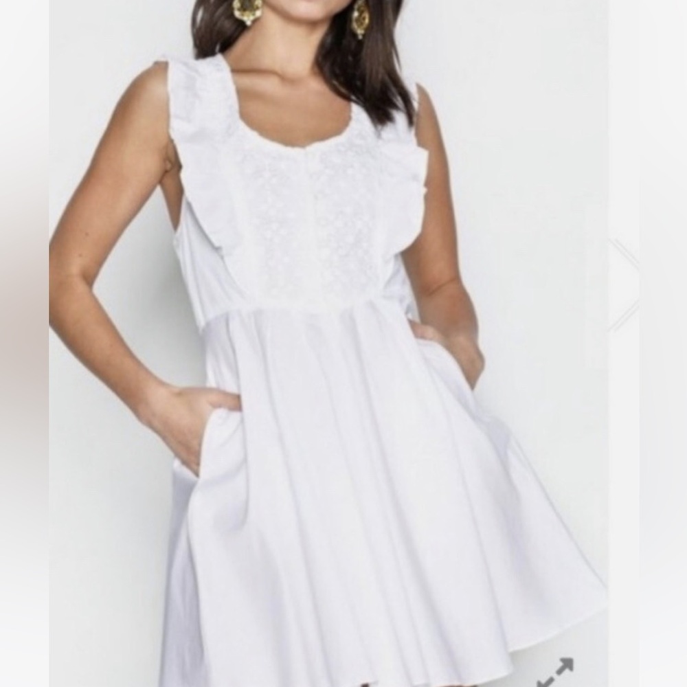 Free People Half Moon mini dress with pockets in white, Medium, New with Tags
